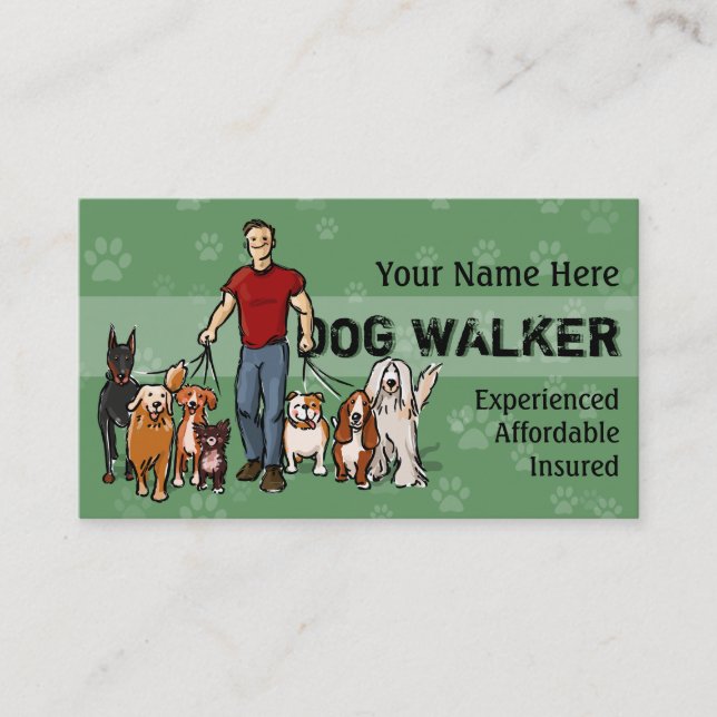Dog Walker. Guy. Fully customizable business card (Front)