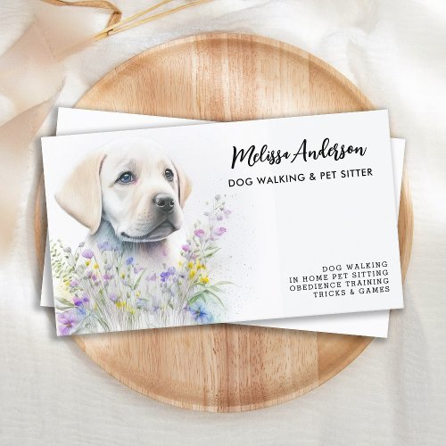 Dog Walker Labrador Puppy Watercolor Pet Sitter Business Card