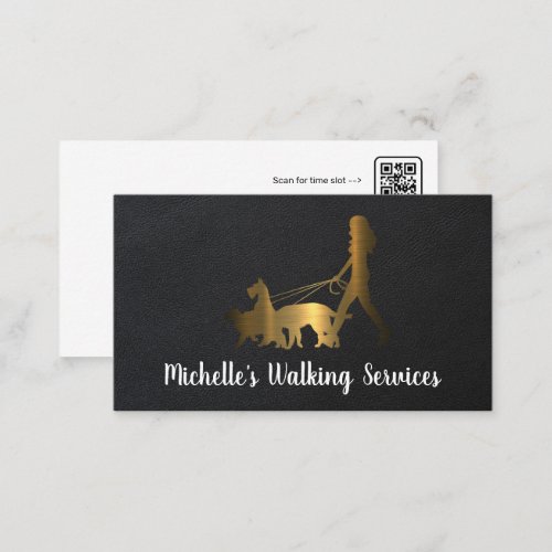 Dog Walker Logo  Gold Metallic  Leather Business Card
