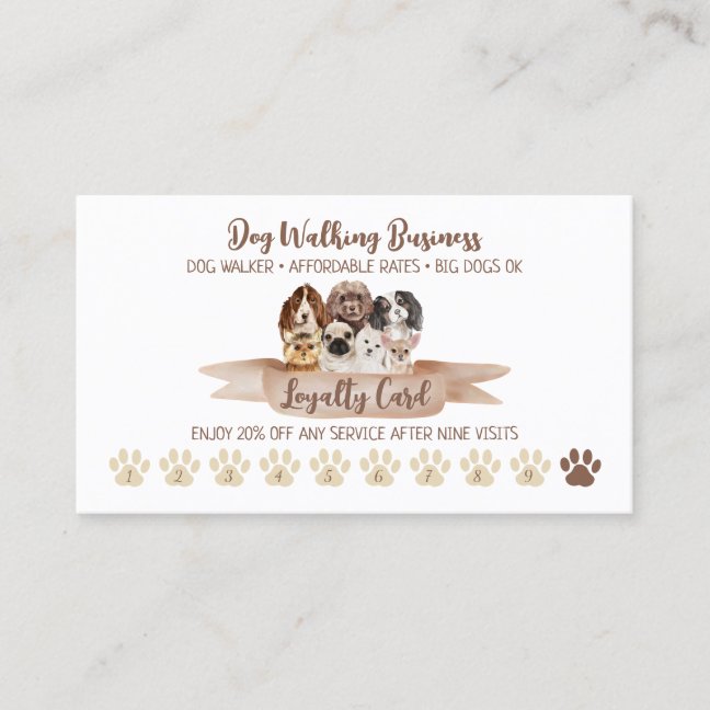 Dog Walker Loyalty Discount Paw Business Card