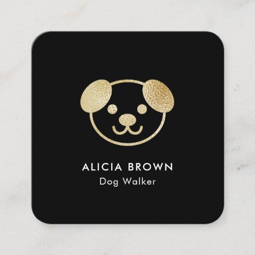Dog Walker Modern Black Gold Square Business Card
