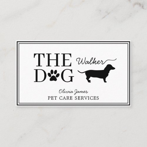 Dog walker monochrome dachshund pet care service business card