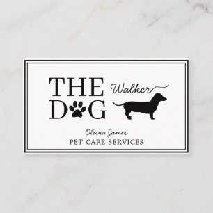Dog walker monochrome dachshund pet care services business card