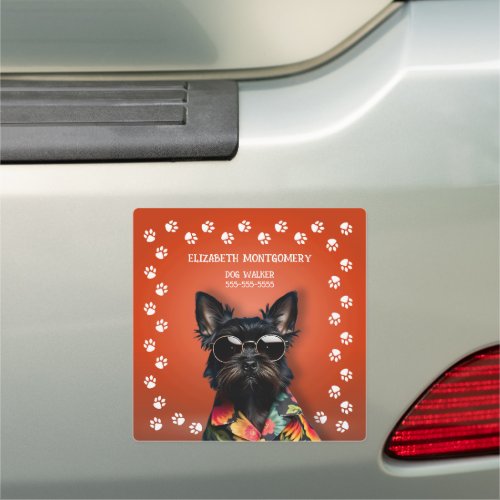 Dog Walker Paw Print Border  Car Magnet