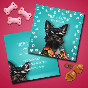 Dog Walker Paw Print Border  Square Business Card