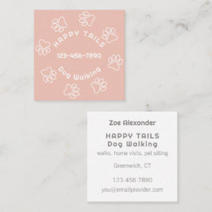 Dog Walker Paw Print Circle Modern Blush Pink Square Business Card