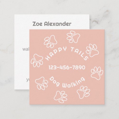 Dog Walker Paw Print Circle Modern Blush Pink Square Business Card