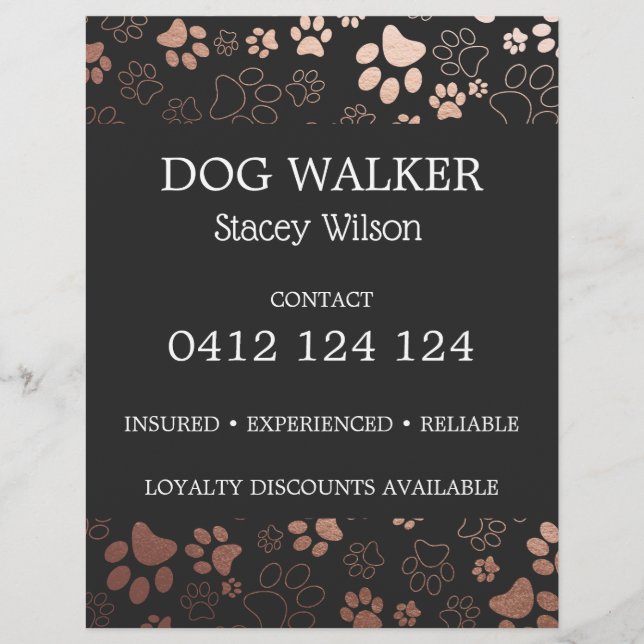 Dog Walker Paw Print Pattern Business Flyer (Front)