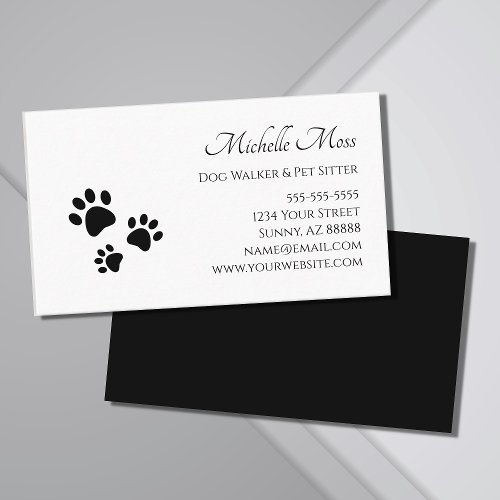 Dog Walker Paw Prints Black White Business Card