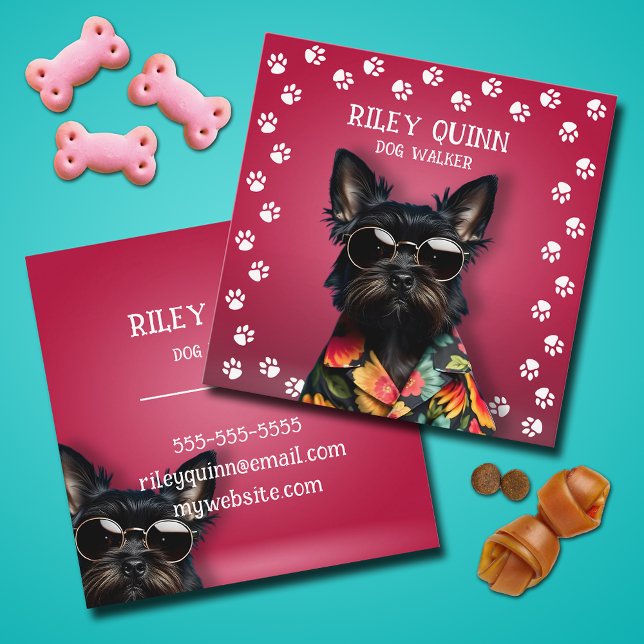 Dog Walker Pawprint Border  Square Business Card (Dog Walker pawprint border square business cards)