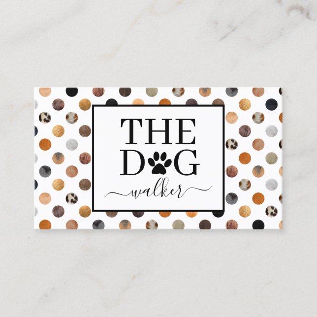 Dog walker pet and animal care fur polka dot business card (Front)