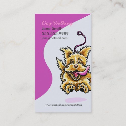 Dog Walker Pet Care Leashed Terrier Purple Business Card