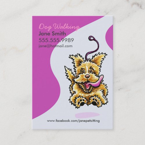 Dog Walker Pet Care Leashed Terrier Purple Business Card