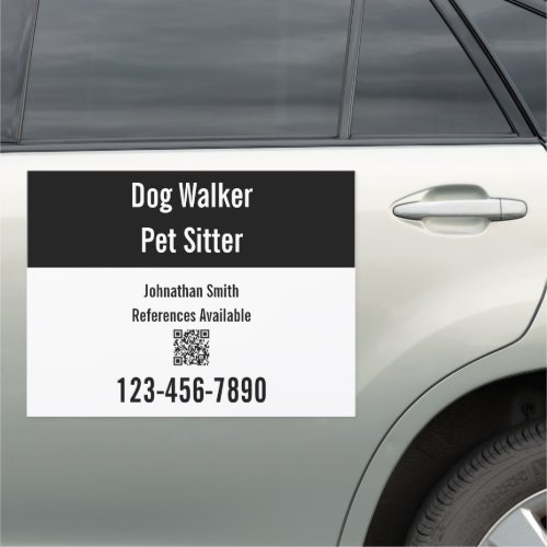 Dog Walker Pet Sitter Black White QR Code Template Car Magnet