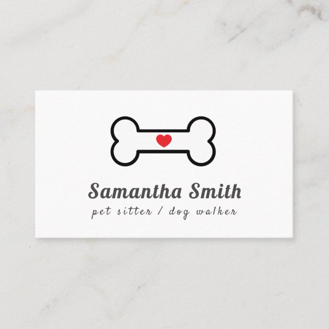 Dog Walker Pet Sitter Bone Heart Business Card (Front)
