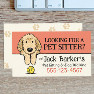 Dog Walker Pet Sitter Cute Doodle Dog with Ball Business Card