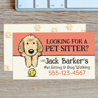 Dog Walker Pet Sitter Cute Doodle Dog with Ball Business Card