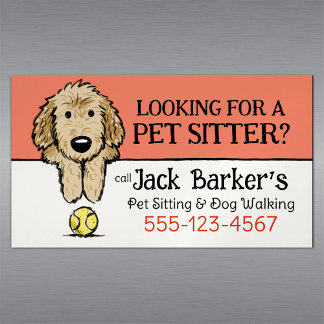 Dog Walker Pet Sitter Cute Doodle Dog with Ball Business Card Magnet