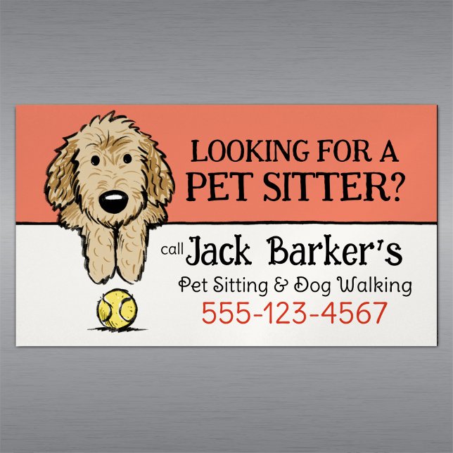 Dog Walker Pet Sitter Cute Doodle Dog with Ball Business Card Magnet (Creator Uploaded)
