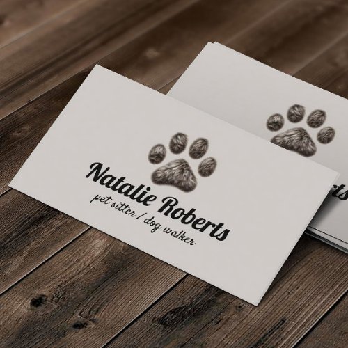 Dog Walker Pet Sitter Cute Furry Paw Print Business Card