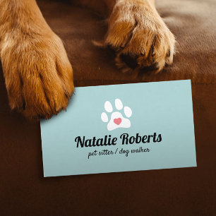 Dog Walker Pet Sitter Cute Paw Heart Business Card