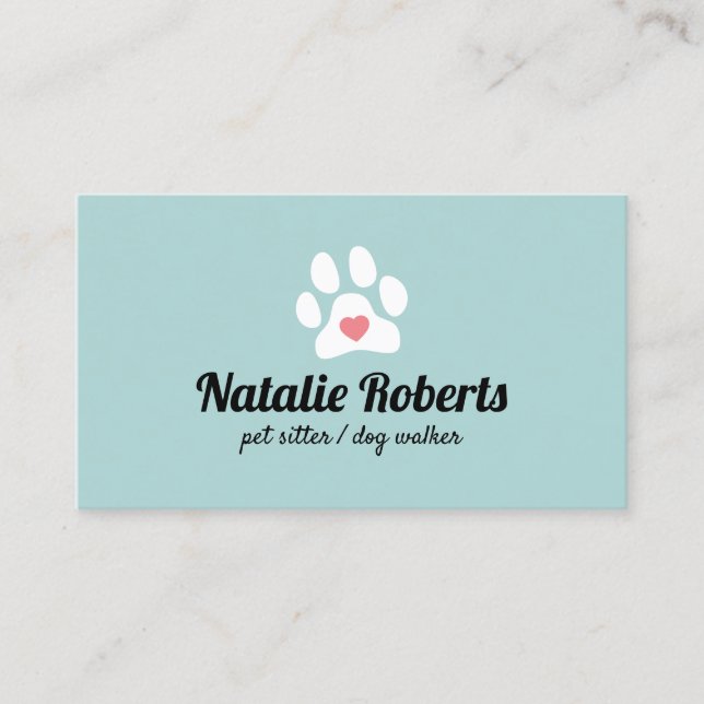 Dog Walker Pet Sitter Cute Paw Heart Business Card