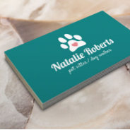 Dog Walker Pet Sitter Cute Paw Heart Teal Business Card at Zazzle