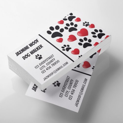 Dog Walker Pet Sitter Fun Paw and Hearts  Business Card