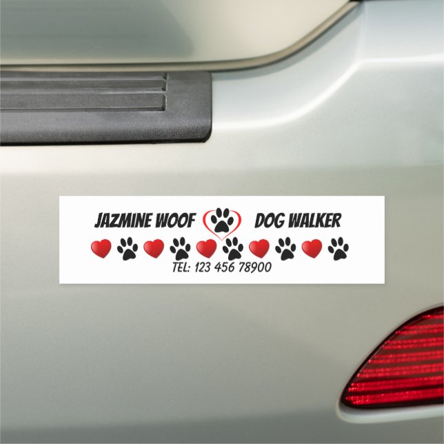 Dog Walker Pet Sitter Fun Paw and Hearts  Car Magnet (In Situ)