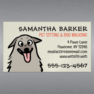 Dog Walker Pet Sitter Funny Fluffy Dog Business Card Magnet
