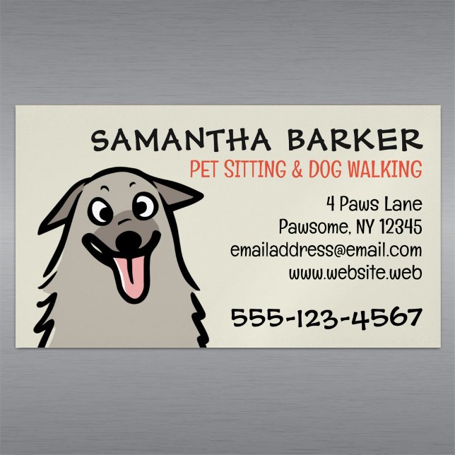Dog Walker Pet Sitter Funny Fluffy Dog Business Card Magnet (Creator Uploaded)