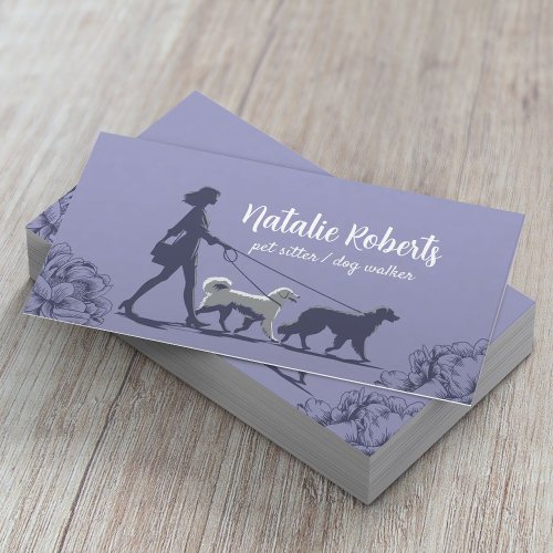 Dog Walker Pet Sitter Girl  Dogs Floral Lavender Business Card