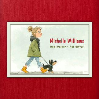 Dog Walker | Pet Sitter | Girl Walking Dog Business Card