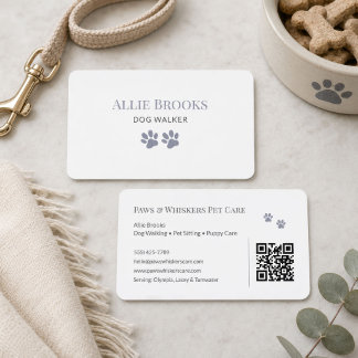 Dog Walker Pet Sitter Gray Paw Print Business Card