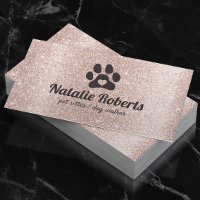 Dog Walker Pet Sitter Paw Heart Blush Rose Gold Business Card