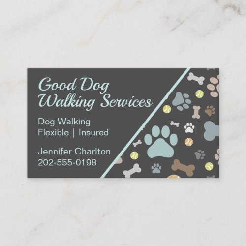 Dog Walker Pet Sitter Paw Print Blue Business Card