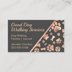 Dog Walker Pet Sitter Paw Print Rose Gold Business Card