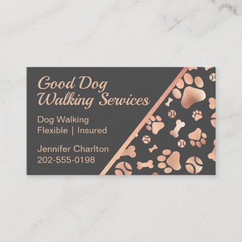 Dog Walker Pet Sitter Paw Print Rose Gold Business Card