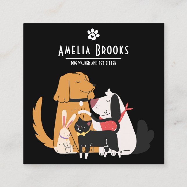 Dog Walker Pet Sitter Square Business Card (Front)