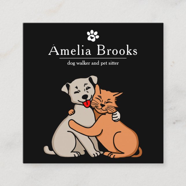 Dog Walker Pet Sitter Square Business Card (Front)