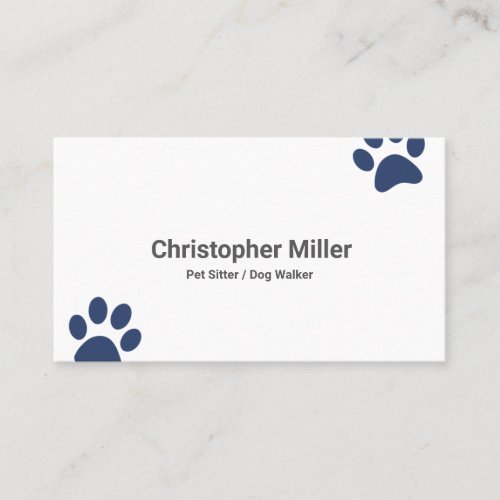 Dog Walker Pet Sitting Business Card with Navy Paw