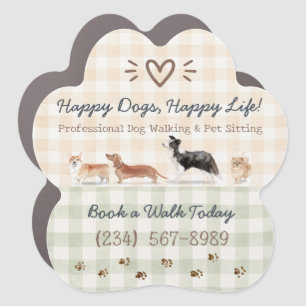 Dog Walker Pet Sitting Gingham Car Magnet
