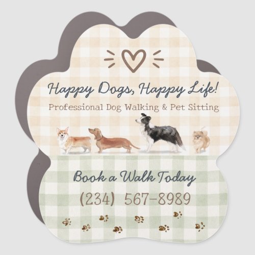 Dog Walker Pet Sitting Gingham Car Magnet