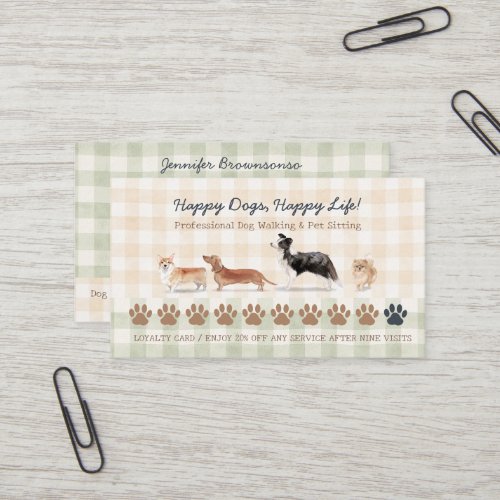 Dog Walker Pet Sitting Gingham Loyalty Card