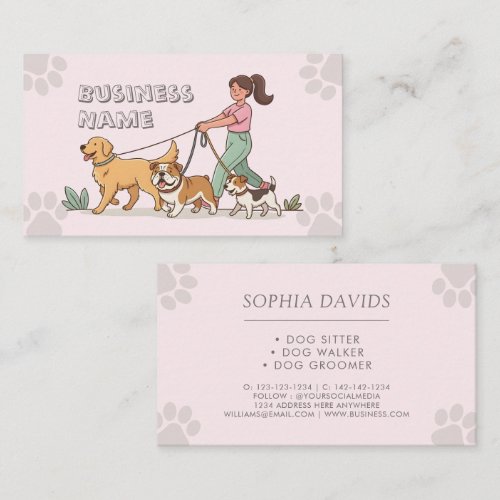 Dog Walker Pet Sitting Pink Cute Business Card