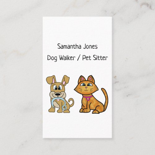Dog Walker Pet Sitting Services Cute Dog Cat Business Card