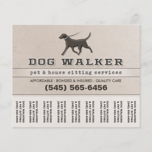 Dog Walker  Pet Sitting Tear Off Flyer 56 x 45