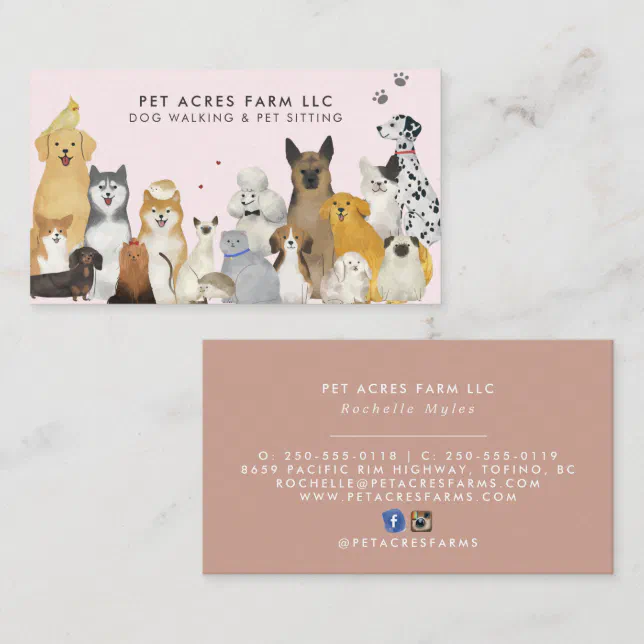 Dog Walker Pet Sitting Watercolor Business Card Zazzle