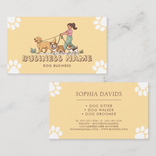 Dog Walker Pet Sitting Yellow Cute Business Card