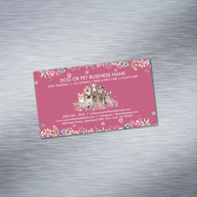 Dog Walker Petsitter Flower Veterinary Drawing Business Card Magnet (In Situ)